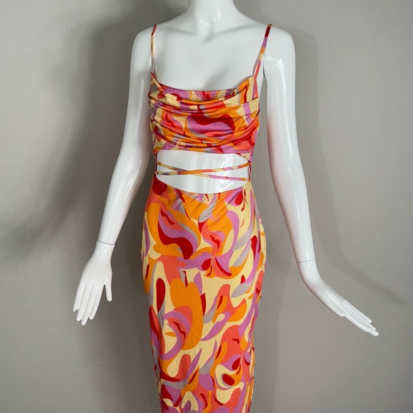 Hello Molly Fierce Nature Midi Dress Multi-color Orange Strappy Size 4 - Picture 2 of 12